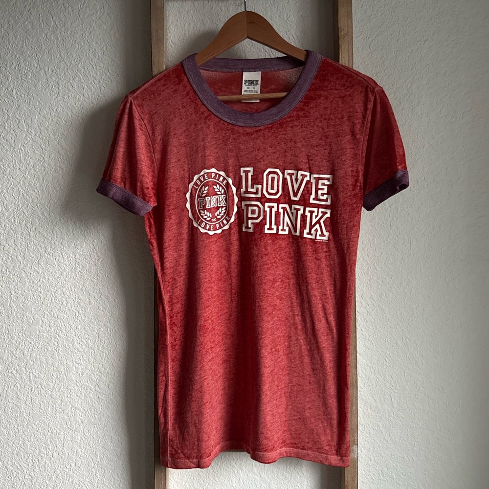Victorias Secret PINK Graphic Ringer T-Shirt sz: XS